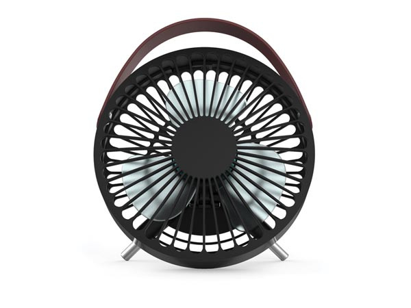Design ventilator met USB-aansluiting - zwart met handgreep (lederaspect)