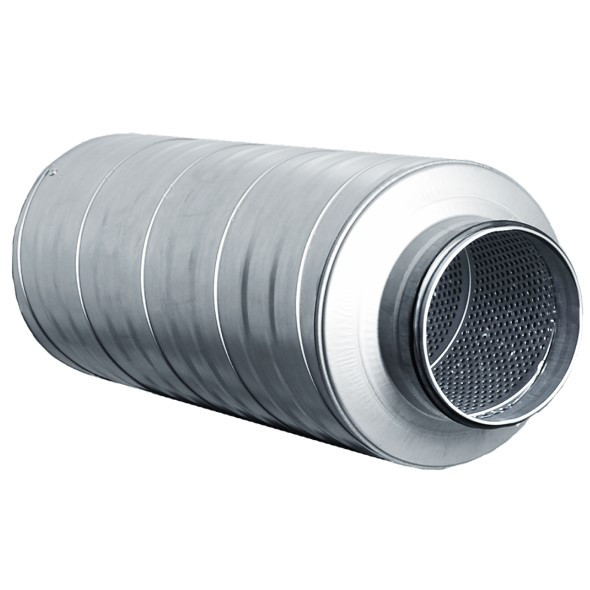 Geluiddemper Ø400 mm, 900 mm lengte, 100 mm isolatie
