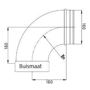 Spiro bocht ∅ 160 mm - 90° - één zijde buismaat