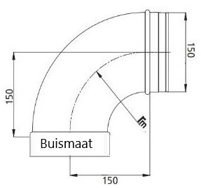 Spiro bocht ∅ 150 mm - 90° - één zijde buismaat