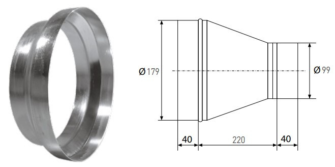 Verloop 180-100mm voor ATEX buisventilator 180mm