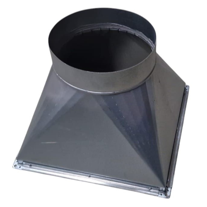 Verloopstuk rechthoekig symmetrisch 500 x 500mm (met montageflens) naar Ø 315mm