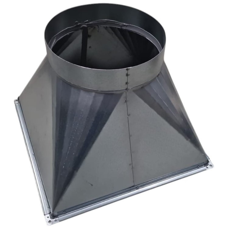 Verloopstuk rechthoekig symmetrisch 500 x 500mm (met montageflens) naar Ø 355mm