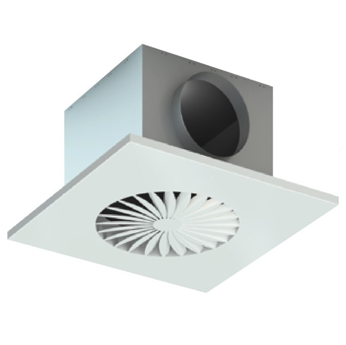 Wervel plafondrooster | toe- & afvoer | (lage) plenum met zijaansl. Ø125mm 