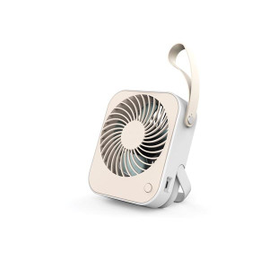 Design ventilator met USB-aansluiting - oplaadbaar - wit//créme - met lus