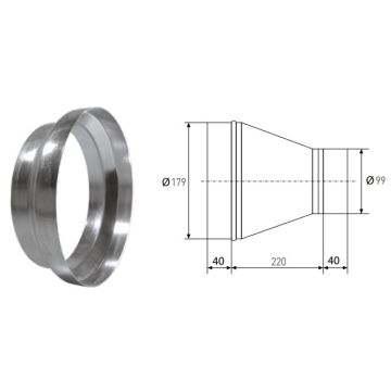 Verloop 180-100mm voor ATEX buisventilator 180mm