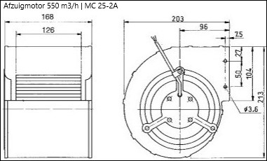 Afmetingen van de afzuigmotor 550 m3/h | MC 25-2A