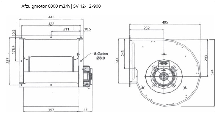 Afzuigmotor 6000 m3/h 12-12-900