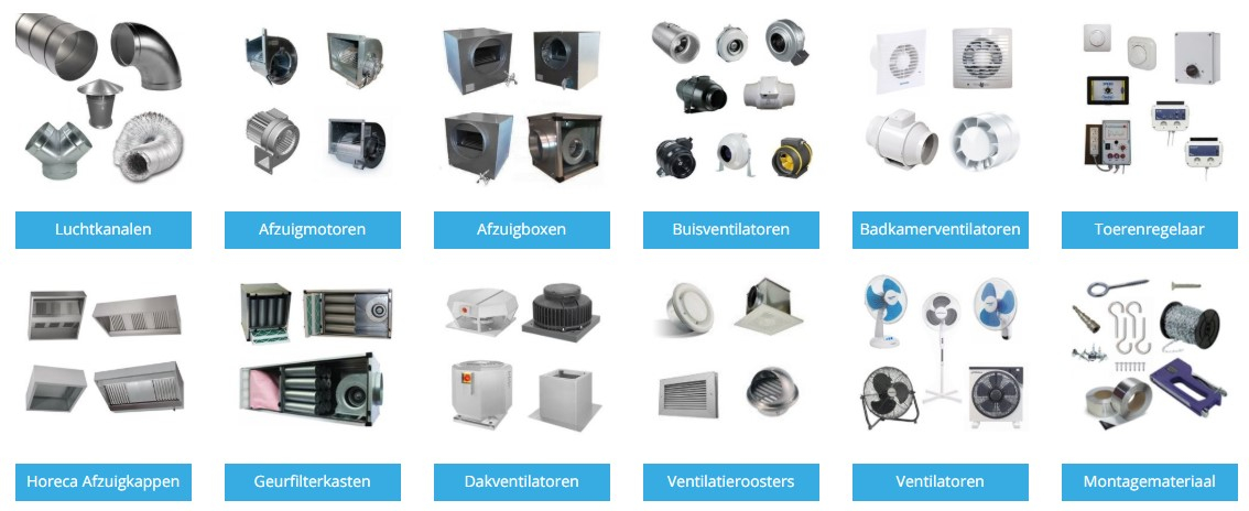 Assortiment ventilatieproducten